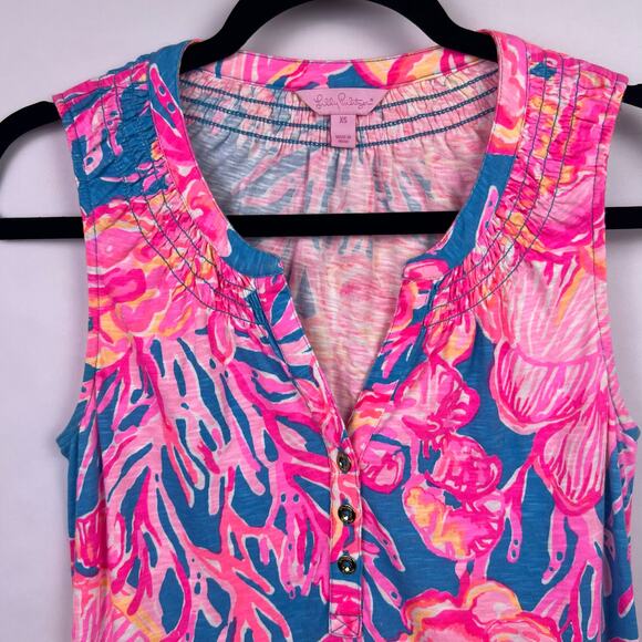 Lilly Pulitzer Sleeveless Dress, Coral Print, Cotton Modal, Summer Beach Resort - Picture 5 of 10